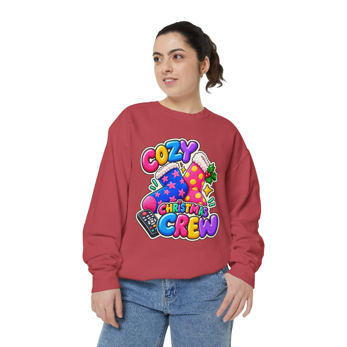 Cozy Christmas Crew Crewneck Sweatshirt 🧦🎄📺
