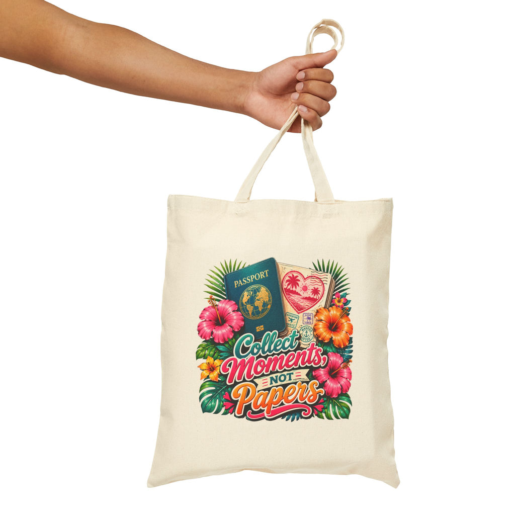 Collect Moments Not Papers - Tropical Travel Canvas Tote