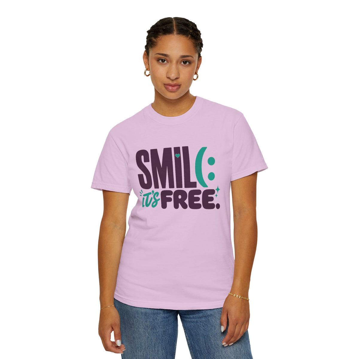 SMIL(: IT’S FREE. Plum & Teal Garment-Dyed Graphic Tee