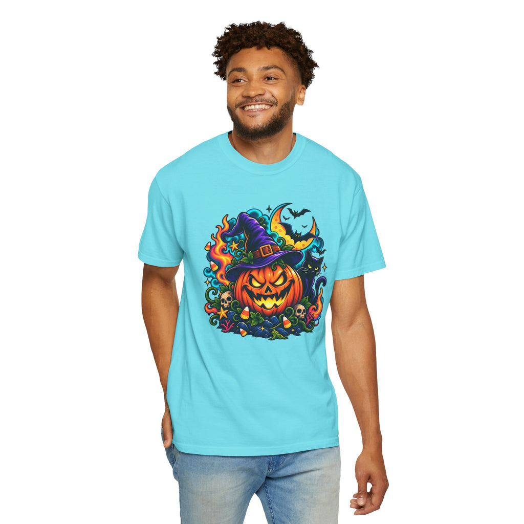 Unisex Halloween Pumpkin & Black Cat T-Shirt | Colorful Spooky Adult Tee