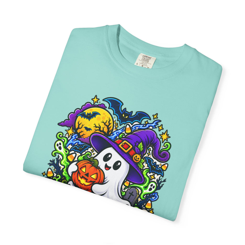 Unisex Halloween Ghost & Pumpkin Tee | Vibrant Spooky Adult Shirt