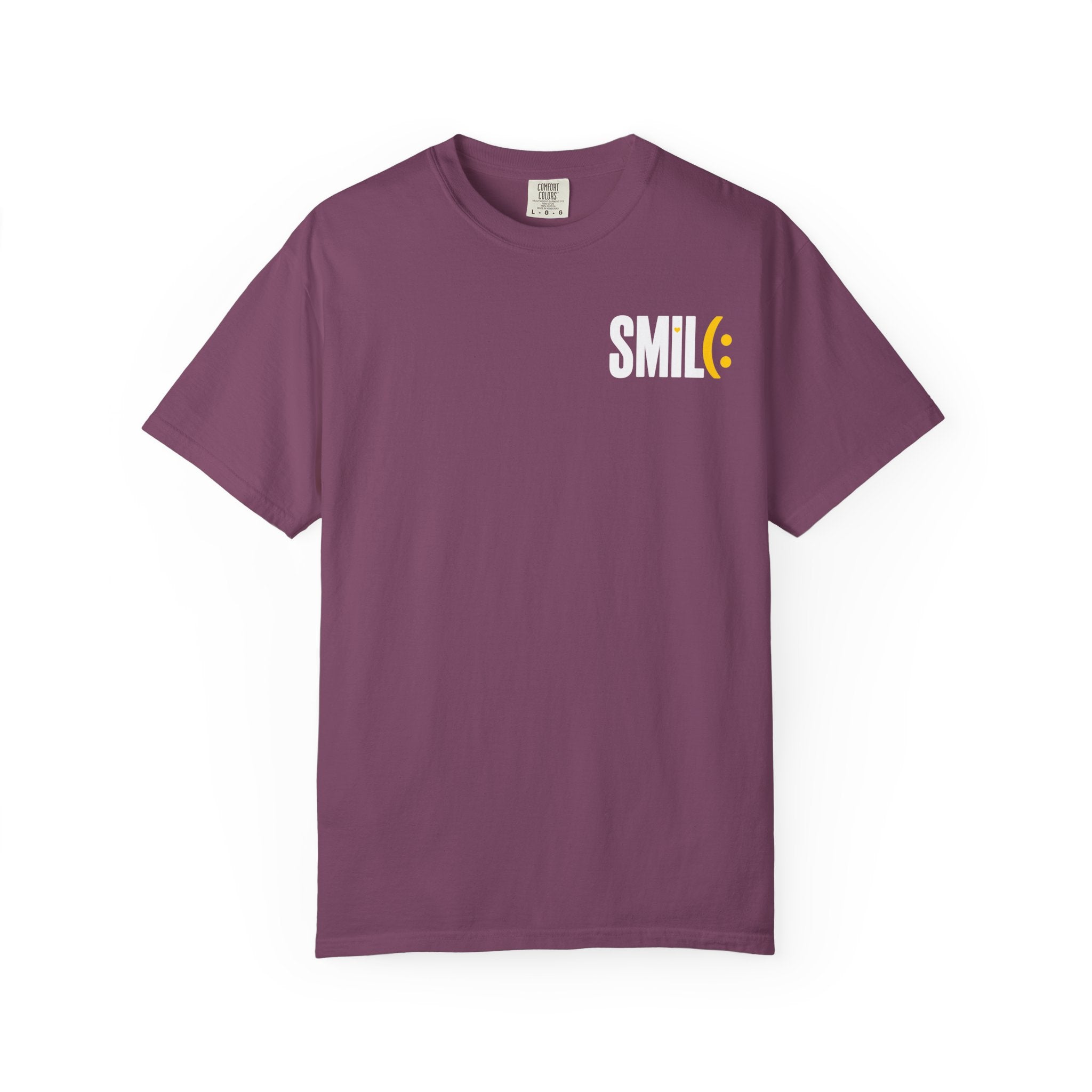 SMIL(: IT’S FREE. White & Yellow Front-and-Back Garment-Dyed Tee