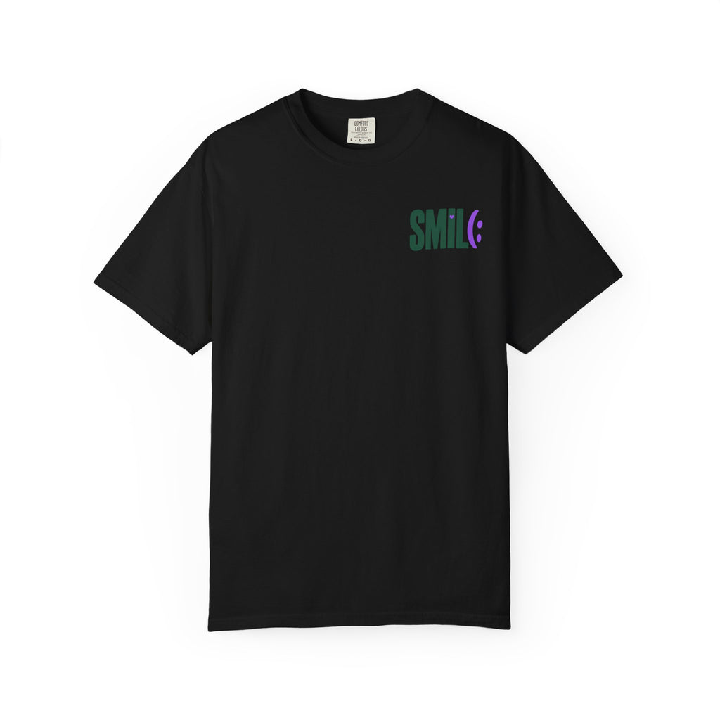 SMIL(: IT’S FREE. Green & Purple Front-and-Back Garment-Dyed Tee