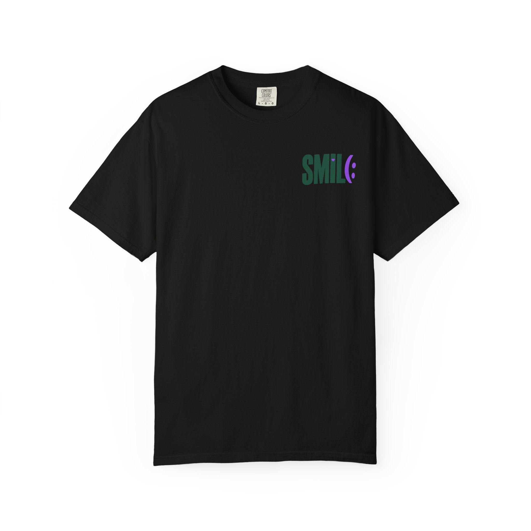 SMIL(: IT’S FREE. Green & Purple Front-and-Back Garment-Dyed Tee