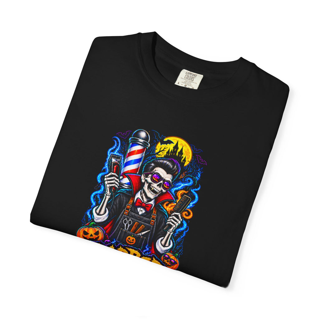 Barber of the Night Halloween Tee – Adult Unisex Barbershop Shirt