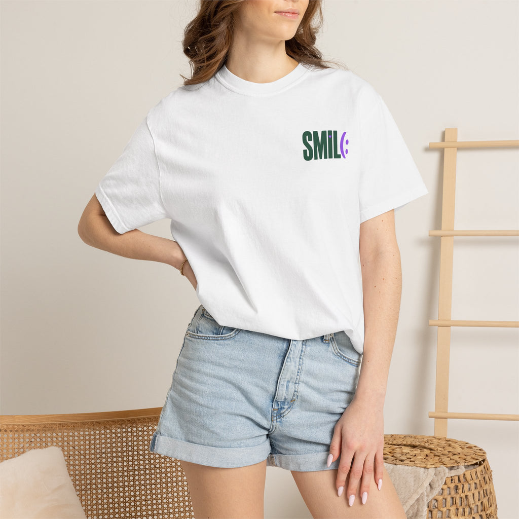 SMIL(: IT’S FREE. Green & Purple Front-and-Back Garment-Dyed Tee