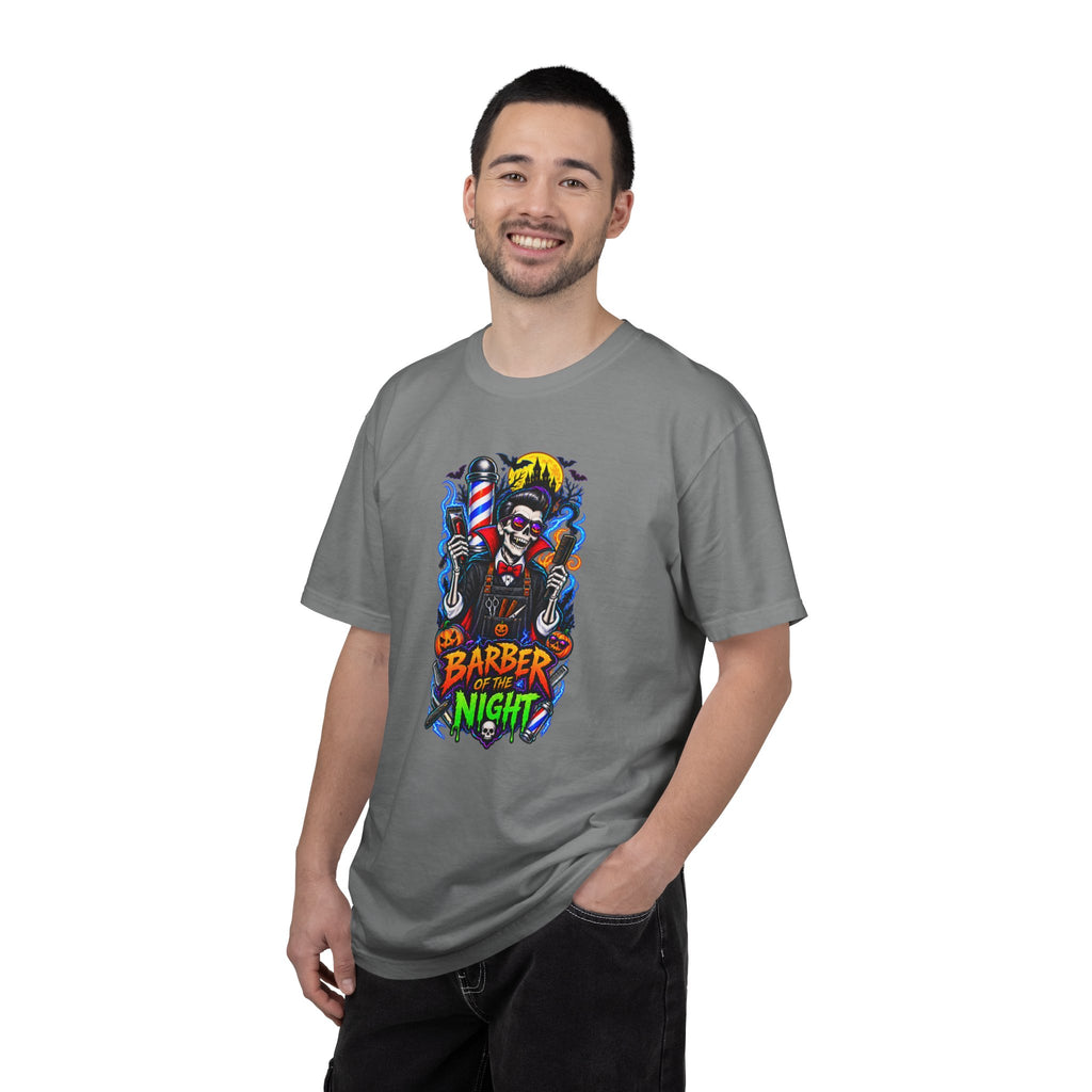 Barber of the Night Halloween Tee – Adult Unisex Barbershop Shirt