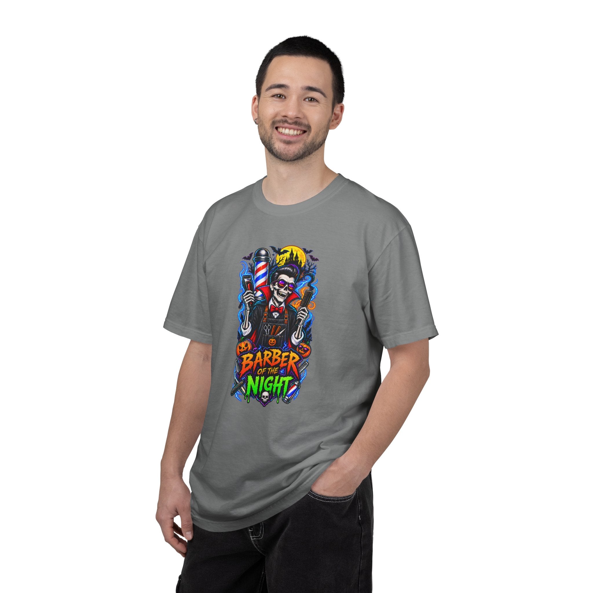 Barber of the Night Halloween Tee – Adult Unisex Barbershop Shirt