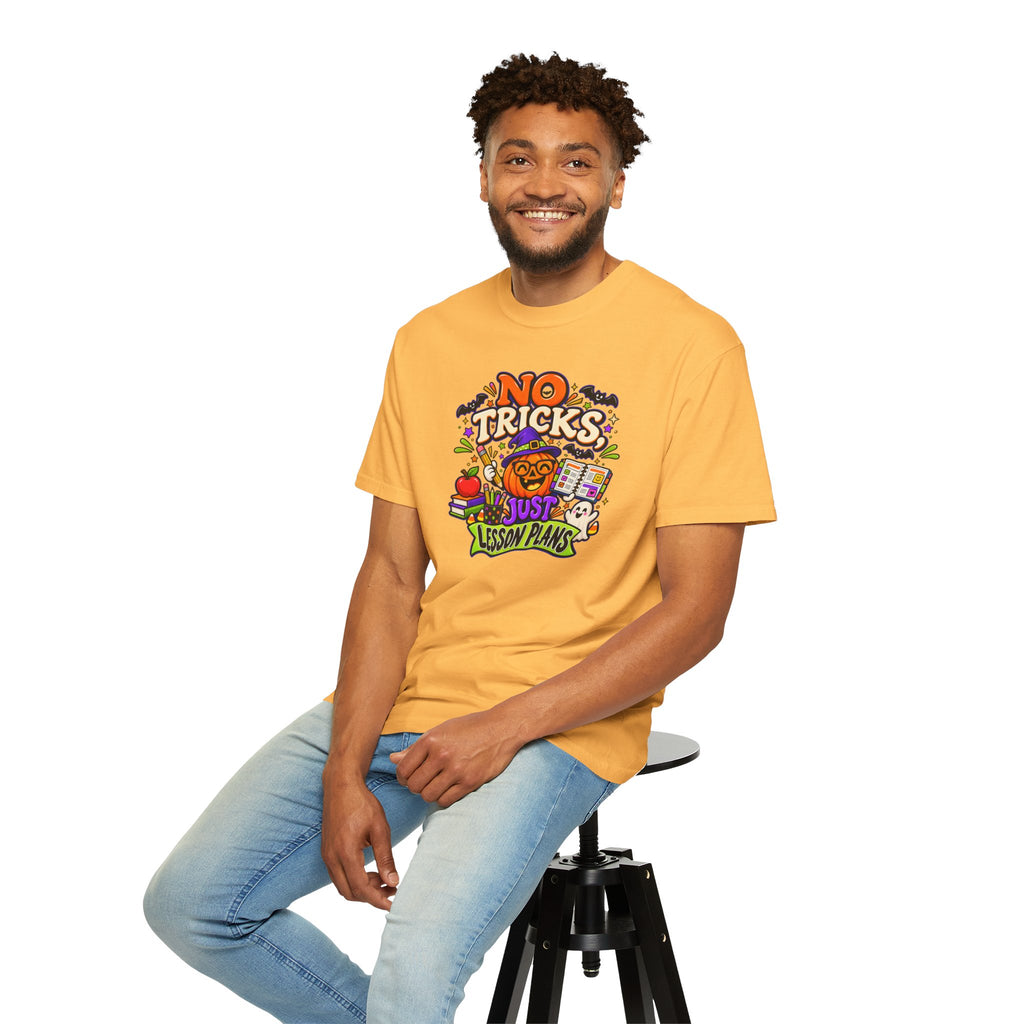 Halloween Teacher T-Shirt - "No Tricks, Just Lesson Plans"