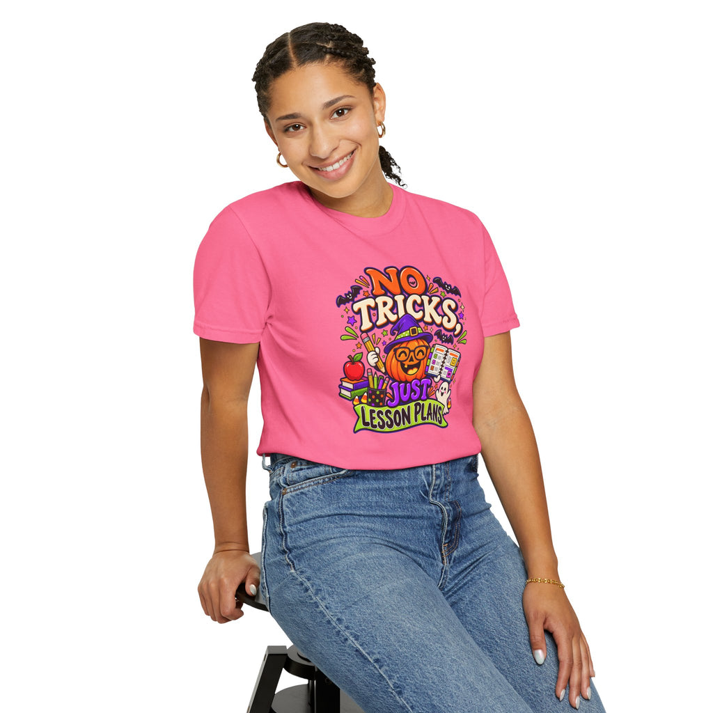 Halloween Teacher T-Shirt - "No Tricks, Just Lesson Plans"