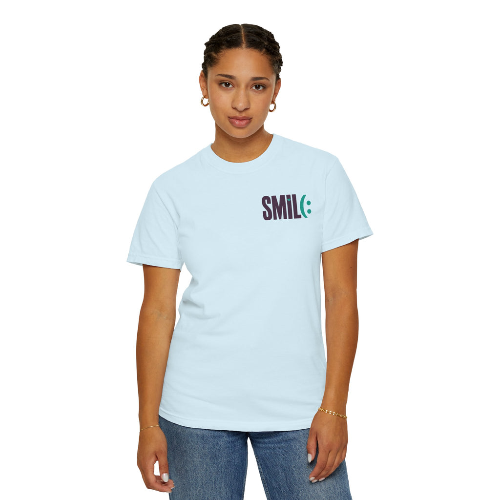 SMIL(: IT’S FREE. Front & Back Garment-Dyed Graphic Tee