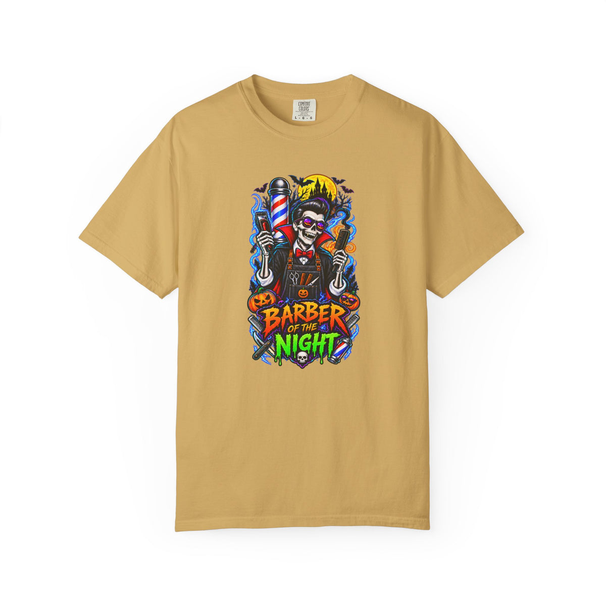 Barber of the Night Halloween Tee – Adult Unisex Barbershop Shirt