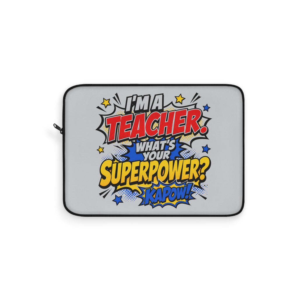 Teacher Superpower -  Vintage Newsprint Gray Laptop and iPad Sleeve