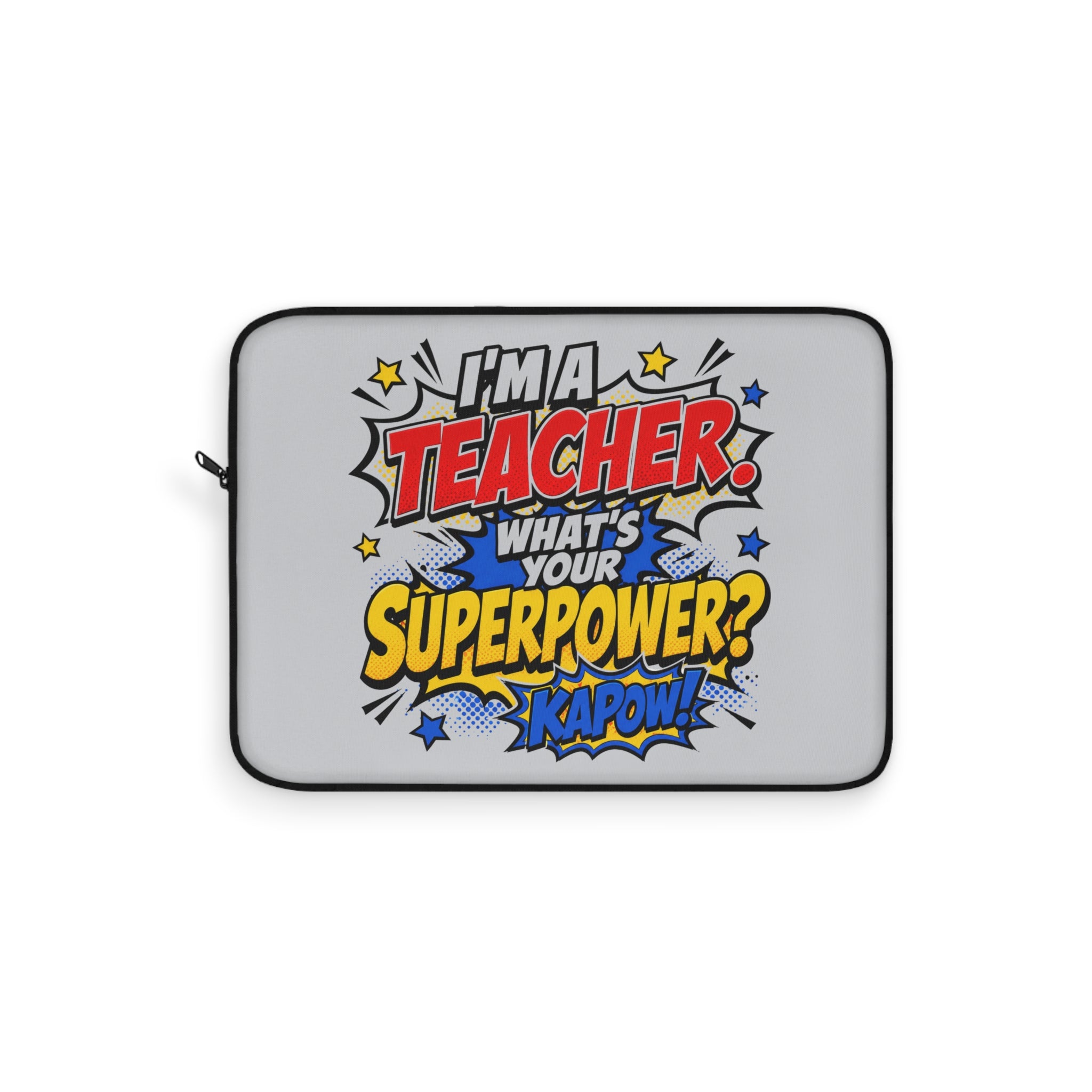 Teacher Superpower -  Vintage Newsprint Gray Laptop and iPad Sleeve