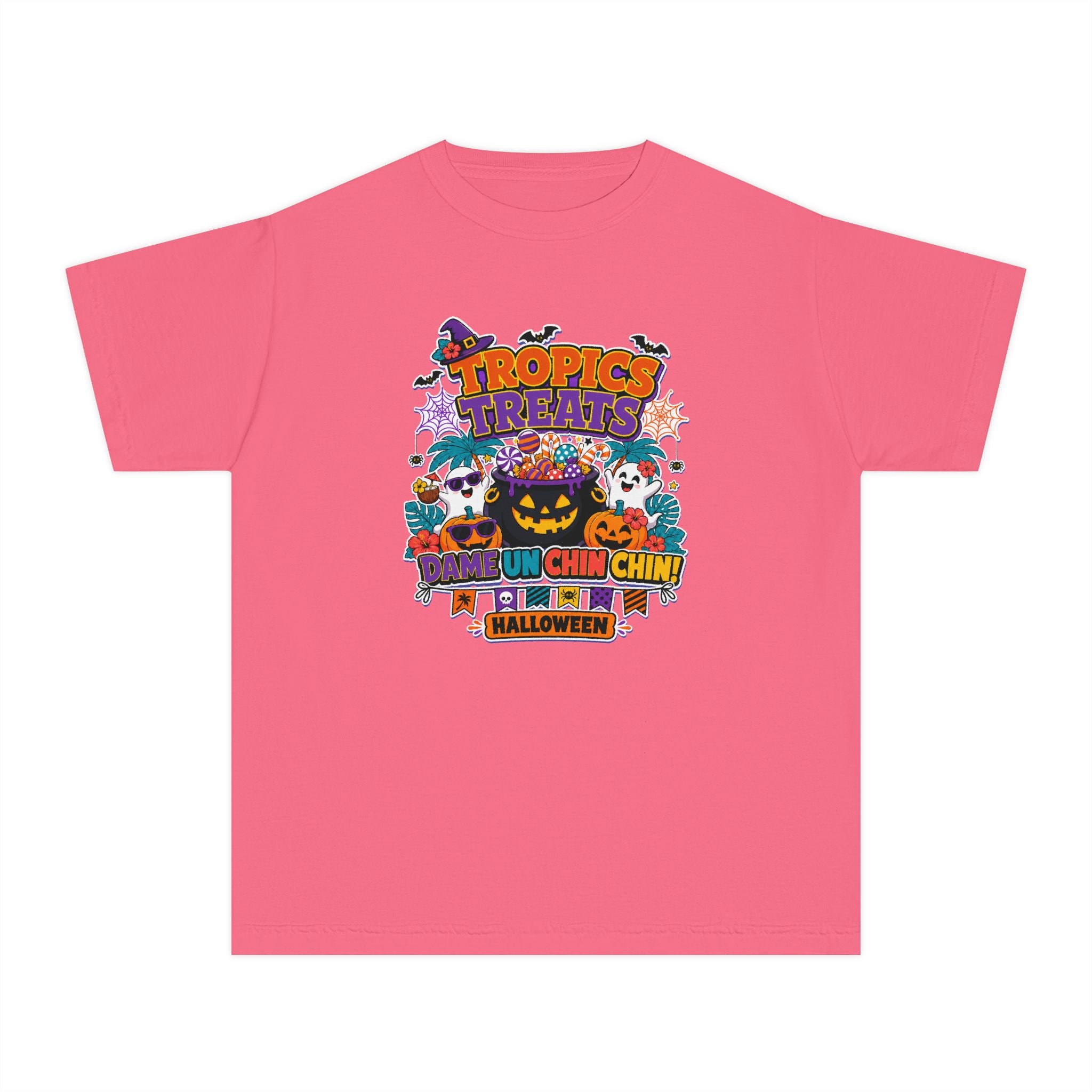 Tropics Treats Youth Halloween Retro Tee 🌴🎃