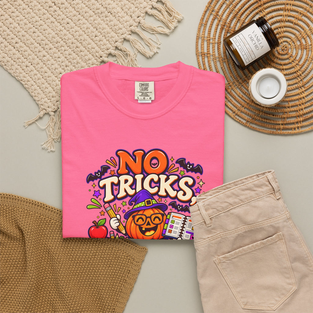 Halloween Teacher T-Shirt - "No Tricks, Just Lesson Plans"