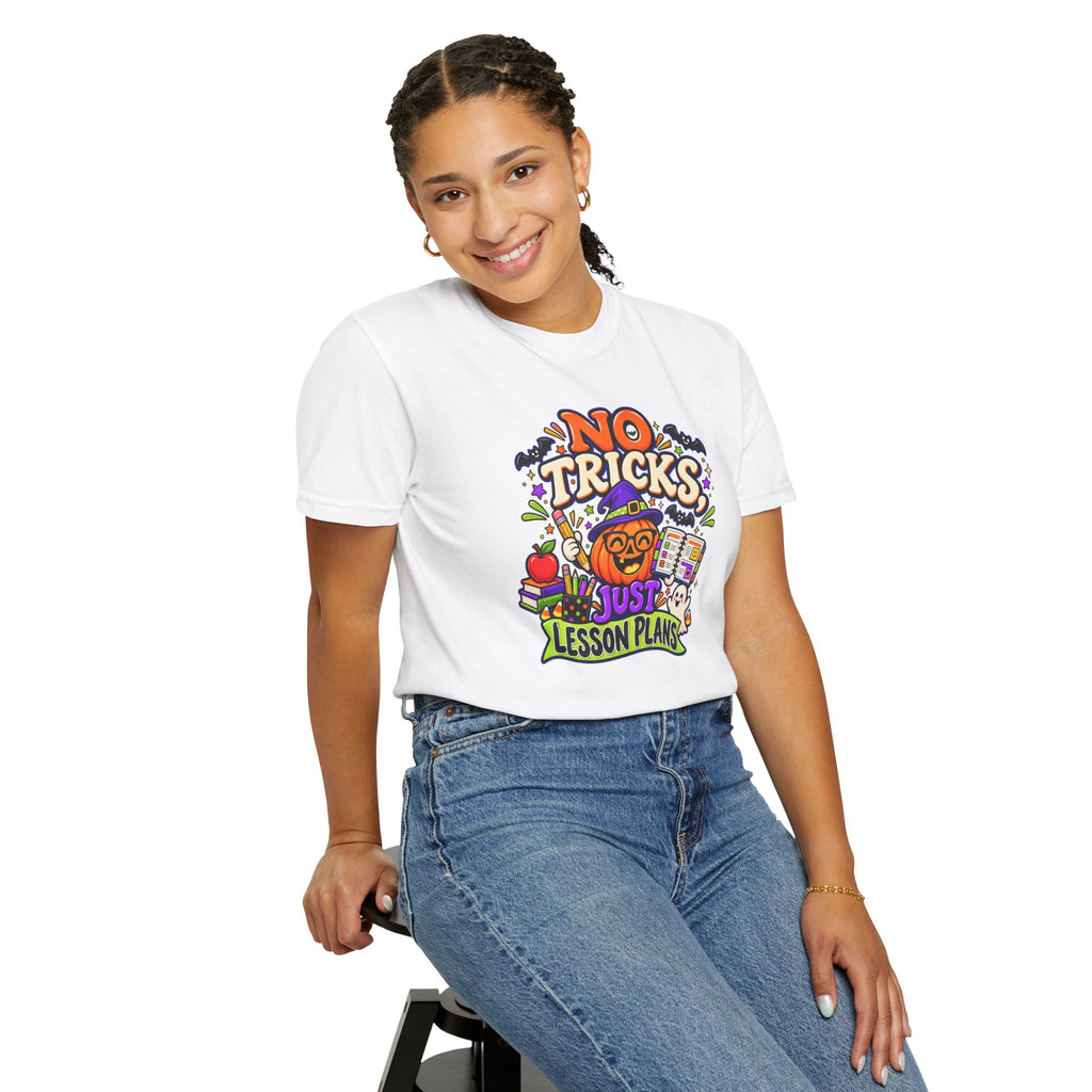Halloween Teacher T-Shirt - "No Tricks, Just Lesson Plans"