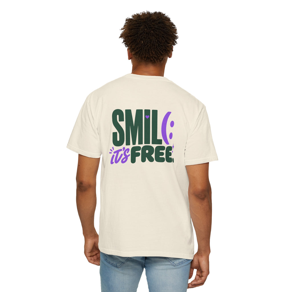 SMIL(: IT’S FREE. Green & Purple Front-and-Back Garment-Dyed Tee