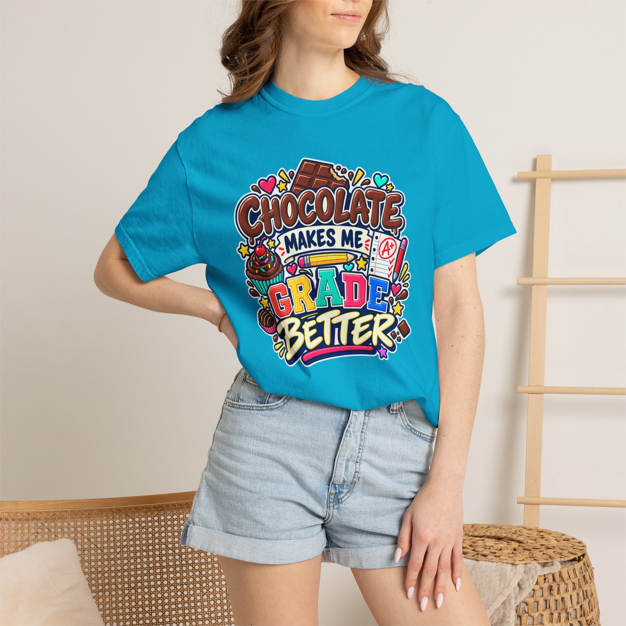 Chocolate Makes Me Grade Better Heavyweight Tee 🍫📚✏️