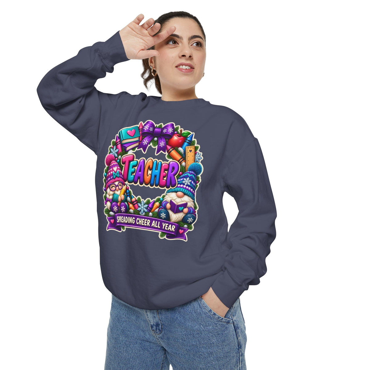 Teacher Spreading Gnomes Cheer All Year Christmas Sweatshirt
