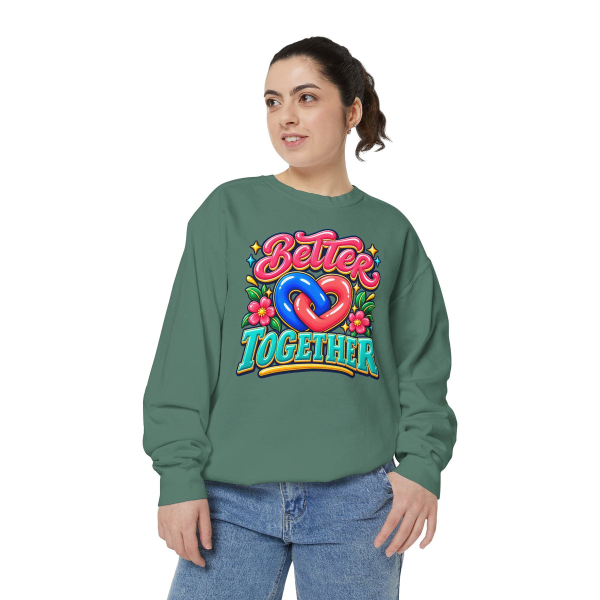 Better Together Heart Sweatshirt — Yellow & Aqua