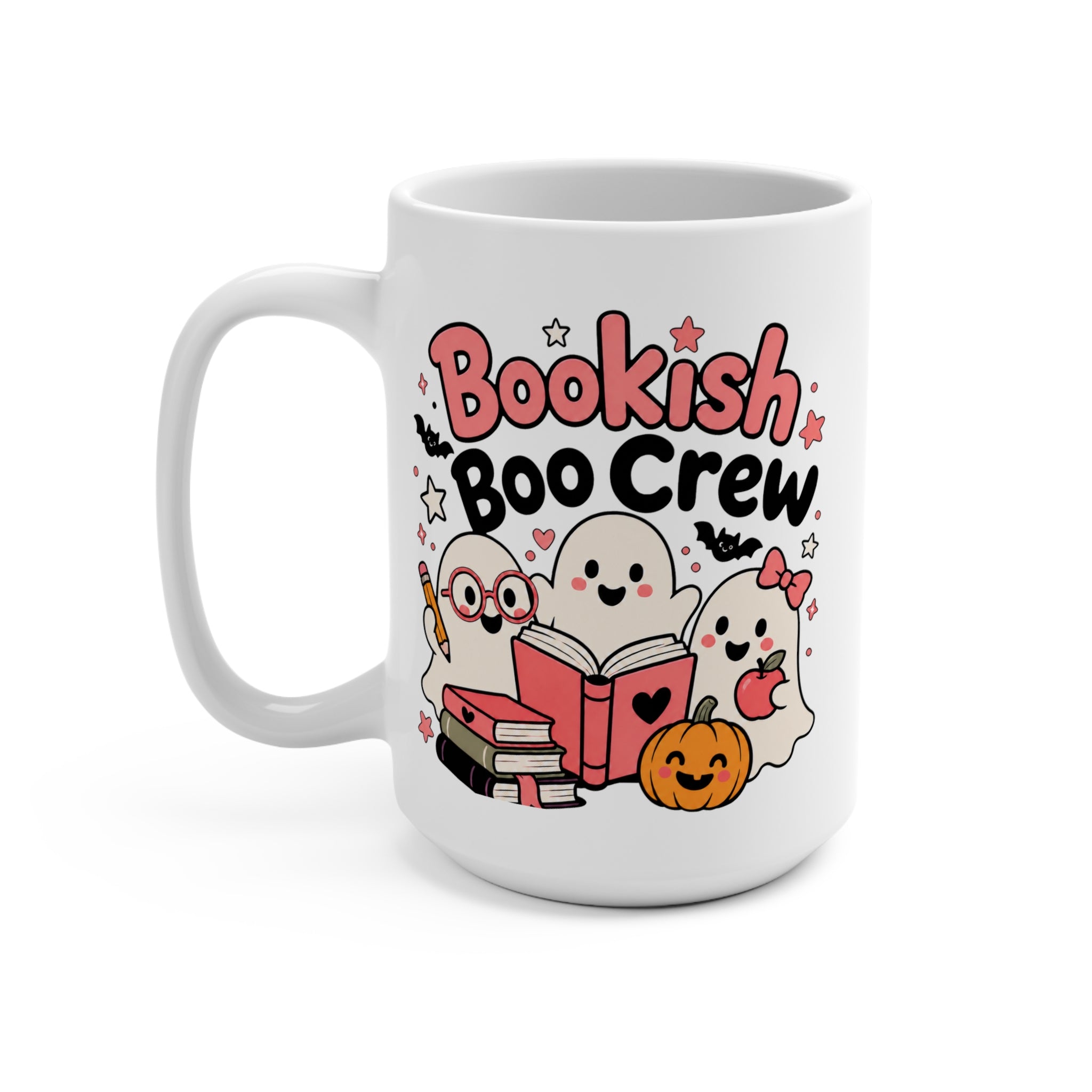 Bookish Boo Crew Mug - Cute Halloween Book Lover Coffee Cup - Spooky Reading Gift for Librarians, Teachers, Students and Readers