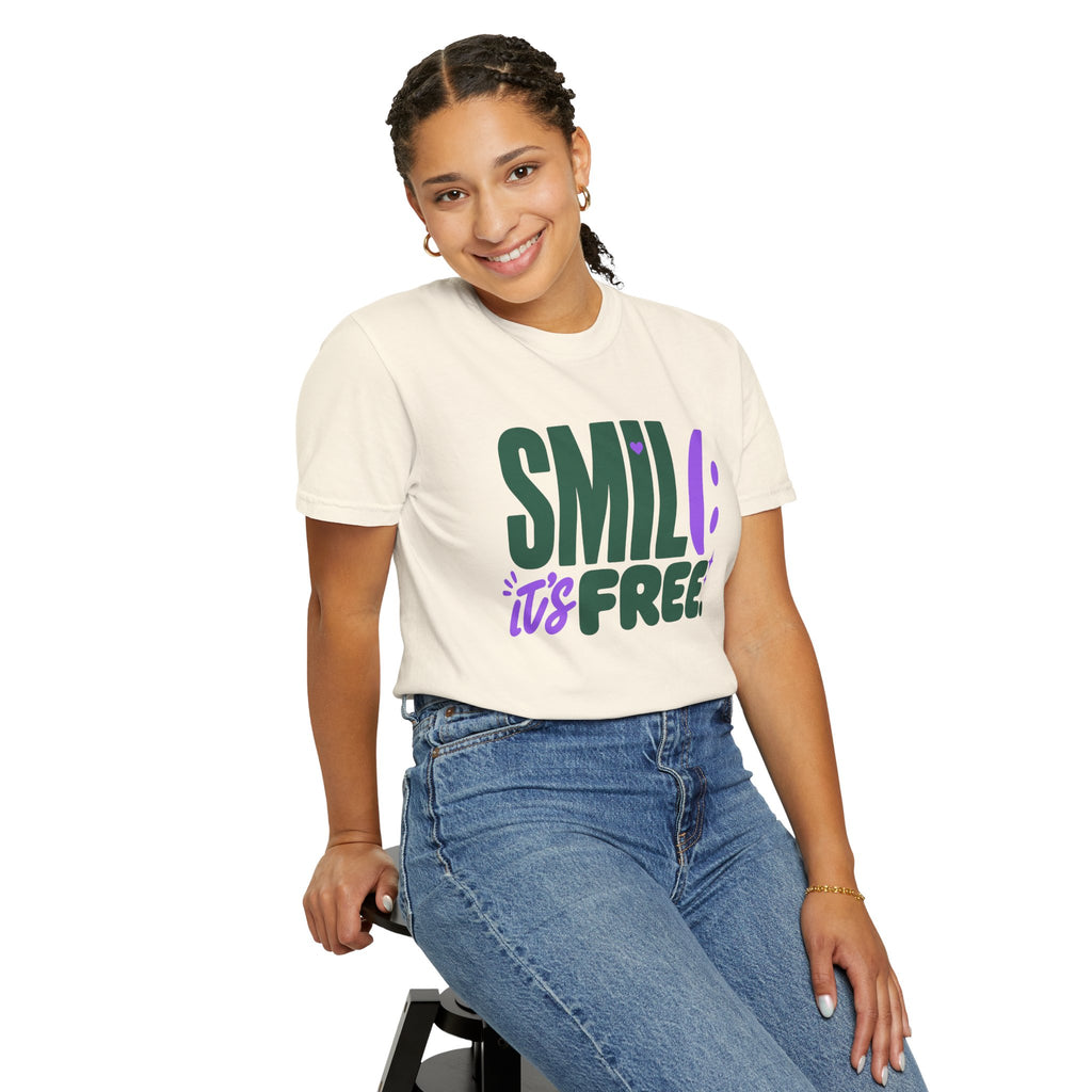 SMIL(: IT’S FREE. Forest Green & Purple Garment-Dyed Graphic Tee