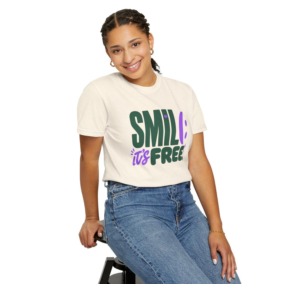 SMIL(: IT’S FREE. Forest Green & Purple Garment-Dyed Graphic Tee
