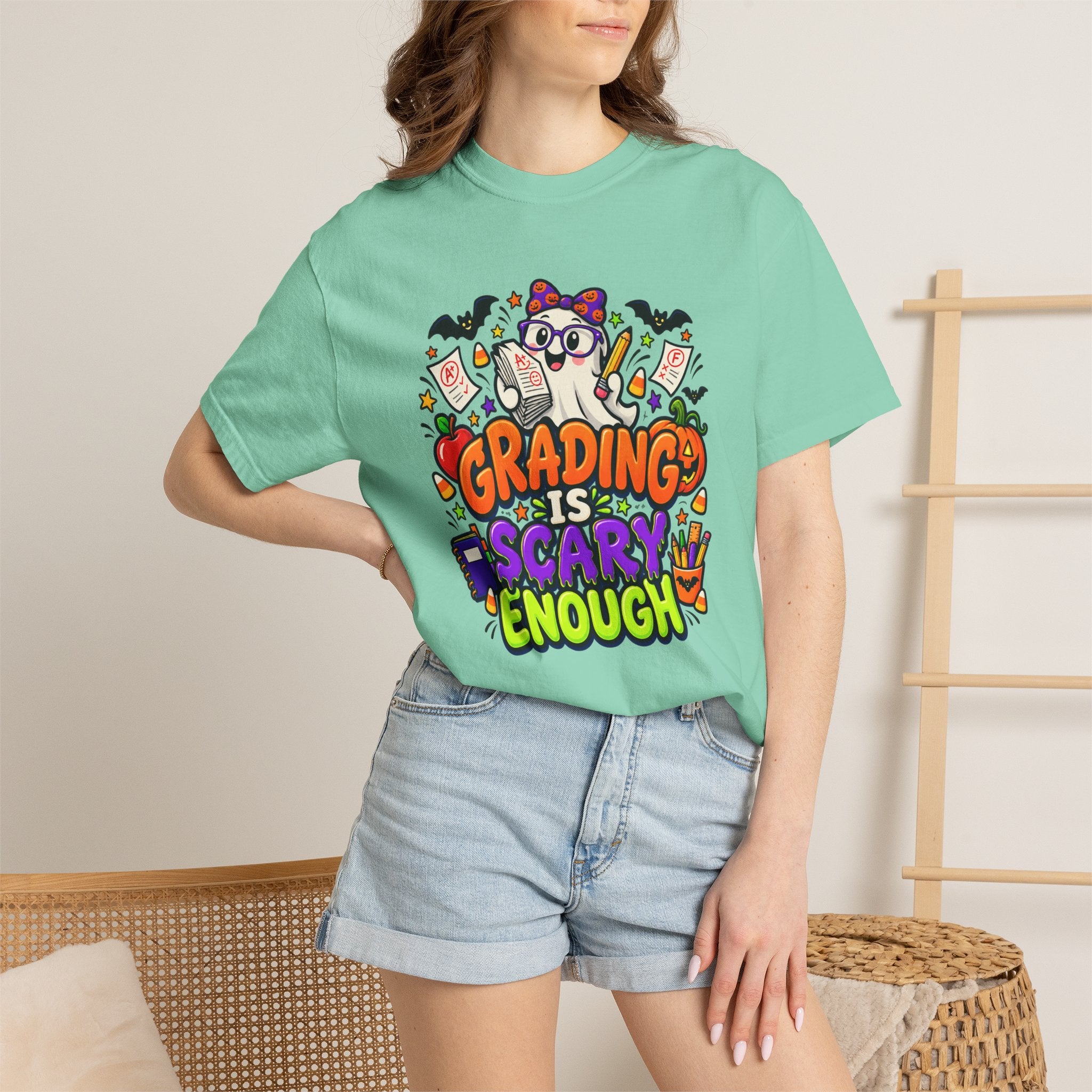 Grading Is Scary Enough T-Shirt — Halloween Teacher Funny Tee