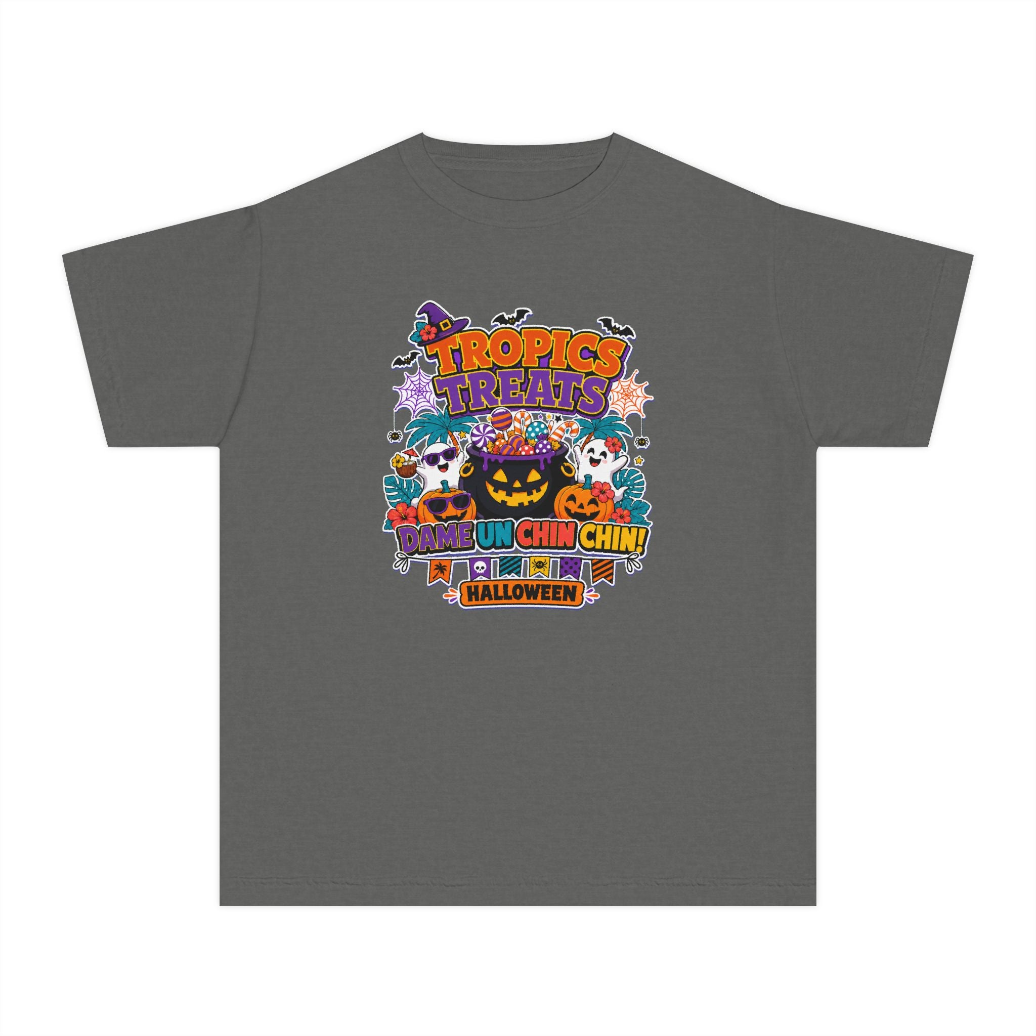 Tropics Treats Youth Halloween Retro Tee 🌴🎃