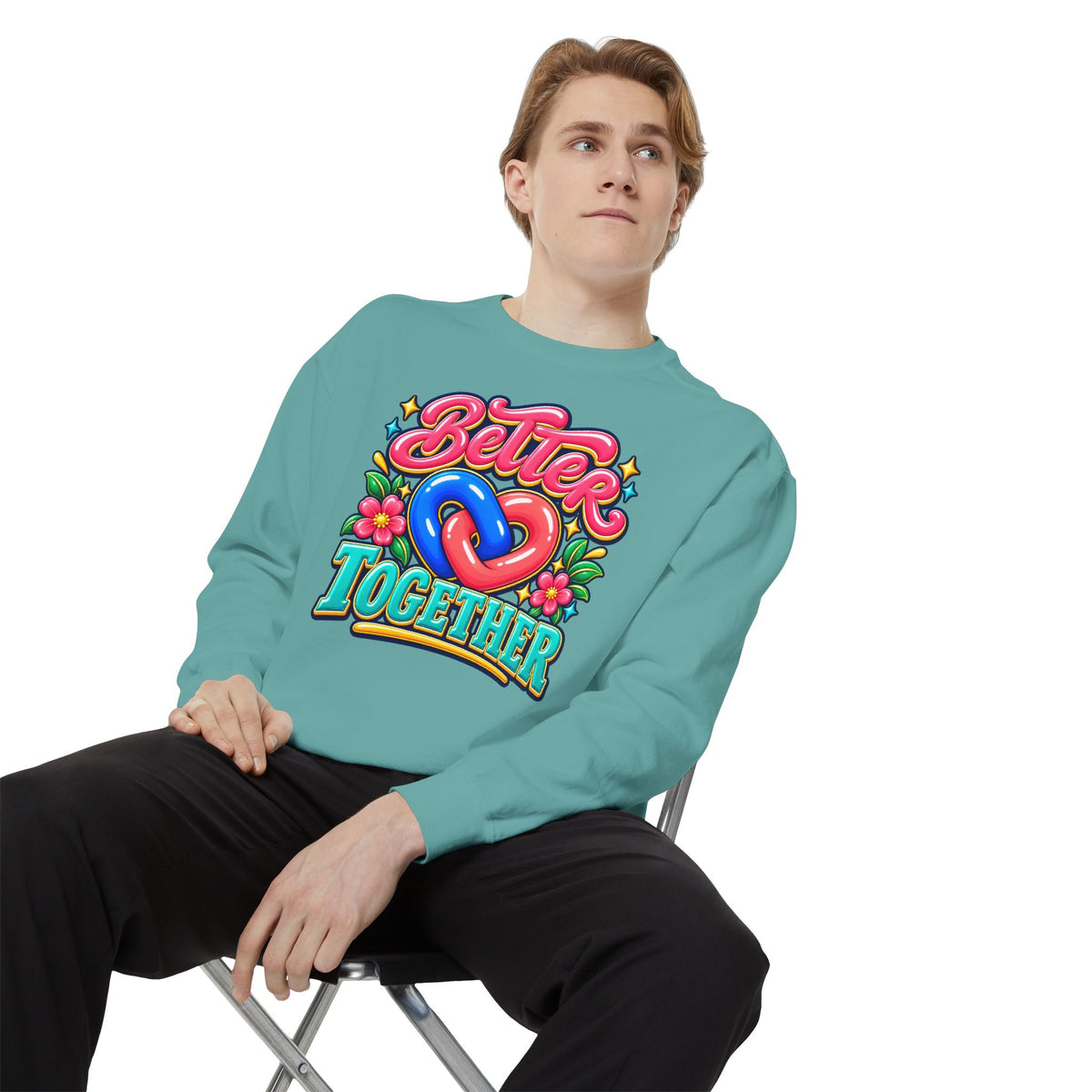 Better Together Heart Sweatshirt — Yellow & Aqua