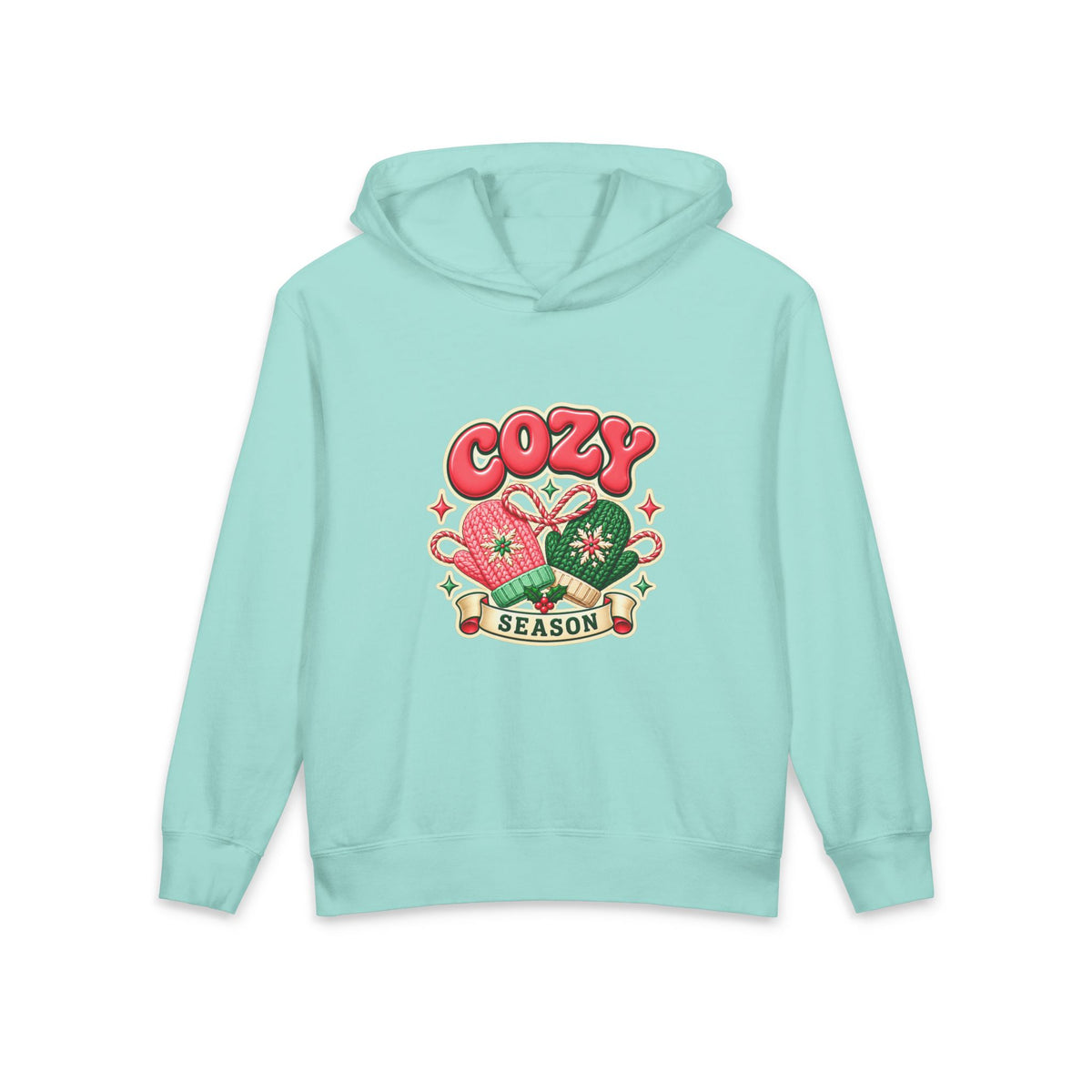 Cozy Season Youth Hoodie — Cute Mittens Christmas Pullover