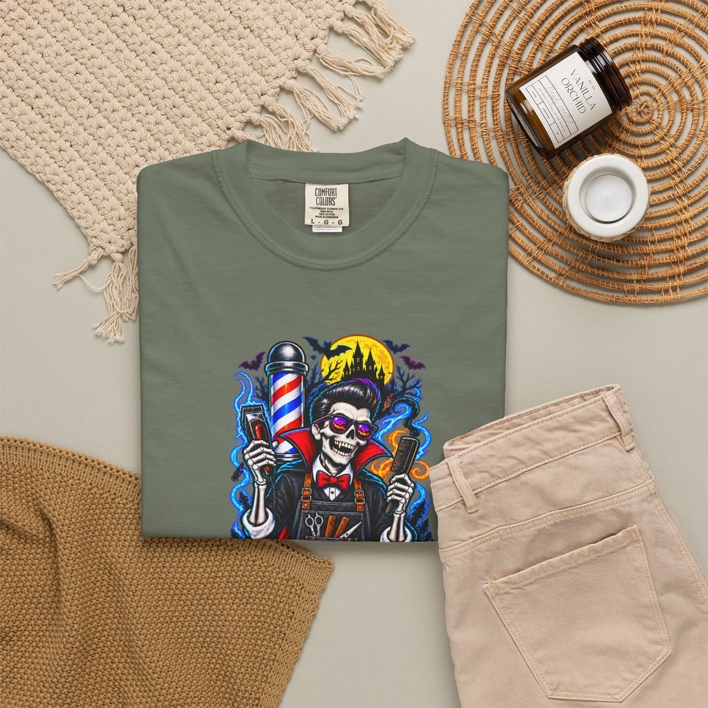 Barber of the Night Halloween Tee – Adult Unisex Barbershop Shirt