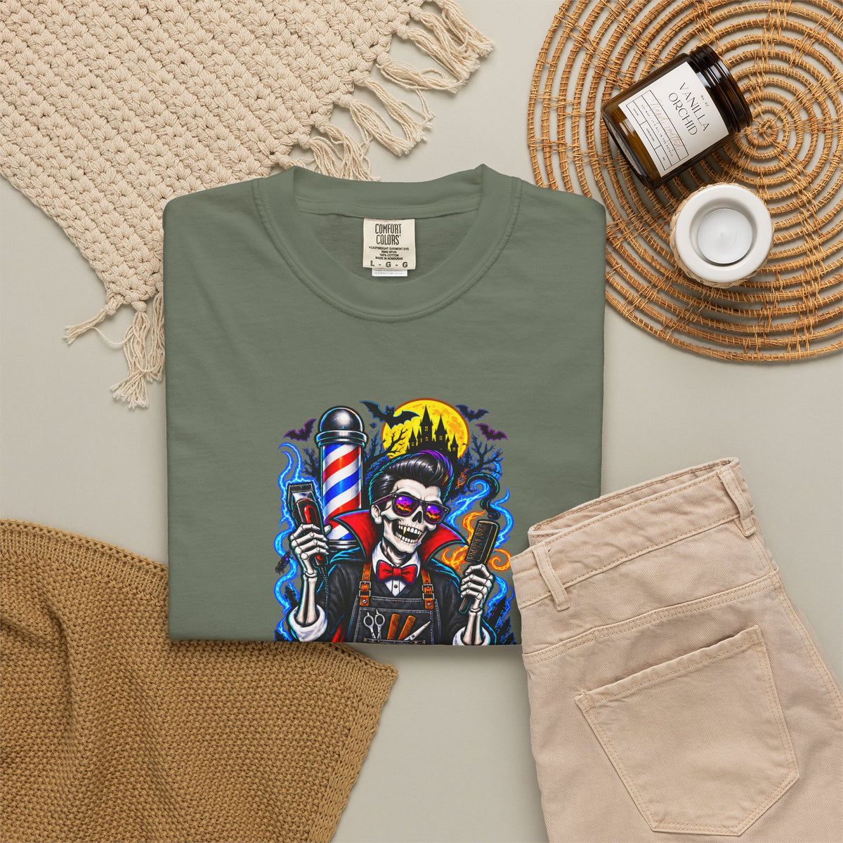 Barber of the Night Halloween Tee – Adult Unisex Barbershop Shirt