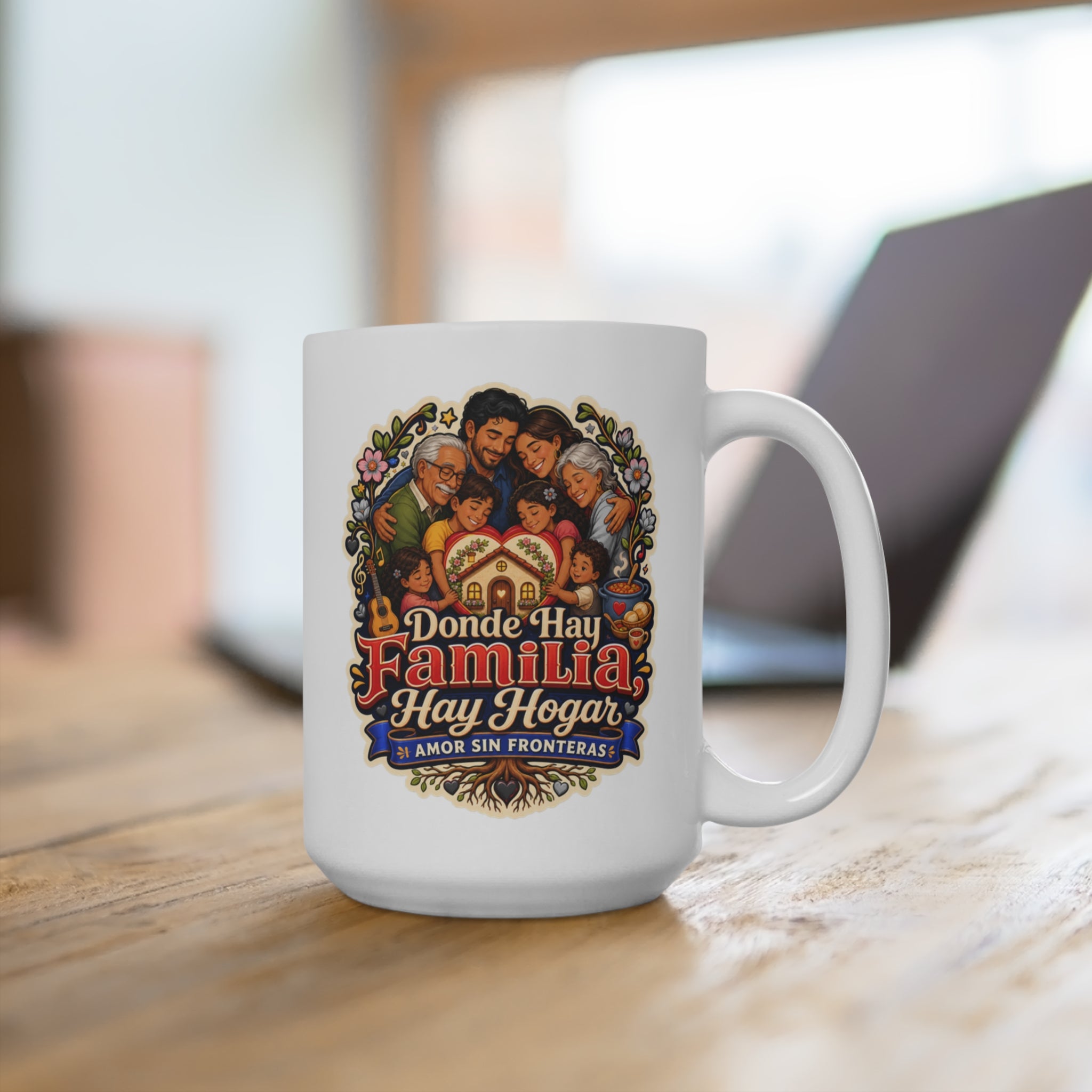 Donde Hay Familia Hay Hogar Mug - Amor Sin Fronteras Coffee Cup - Hispanic Family Gift for Parents, Grandparents and Loved Ones