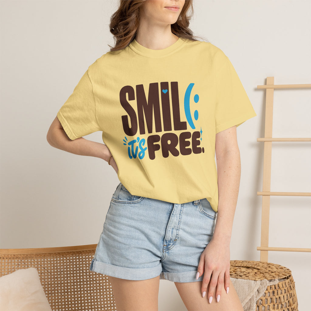 SMIL(: IT’S FREE. Brown & Bright Blue Garment-Dyed Graphic Tee