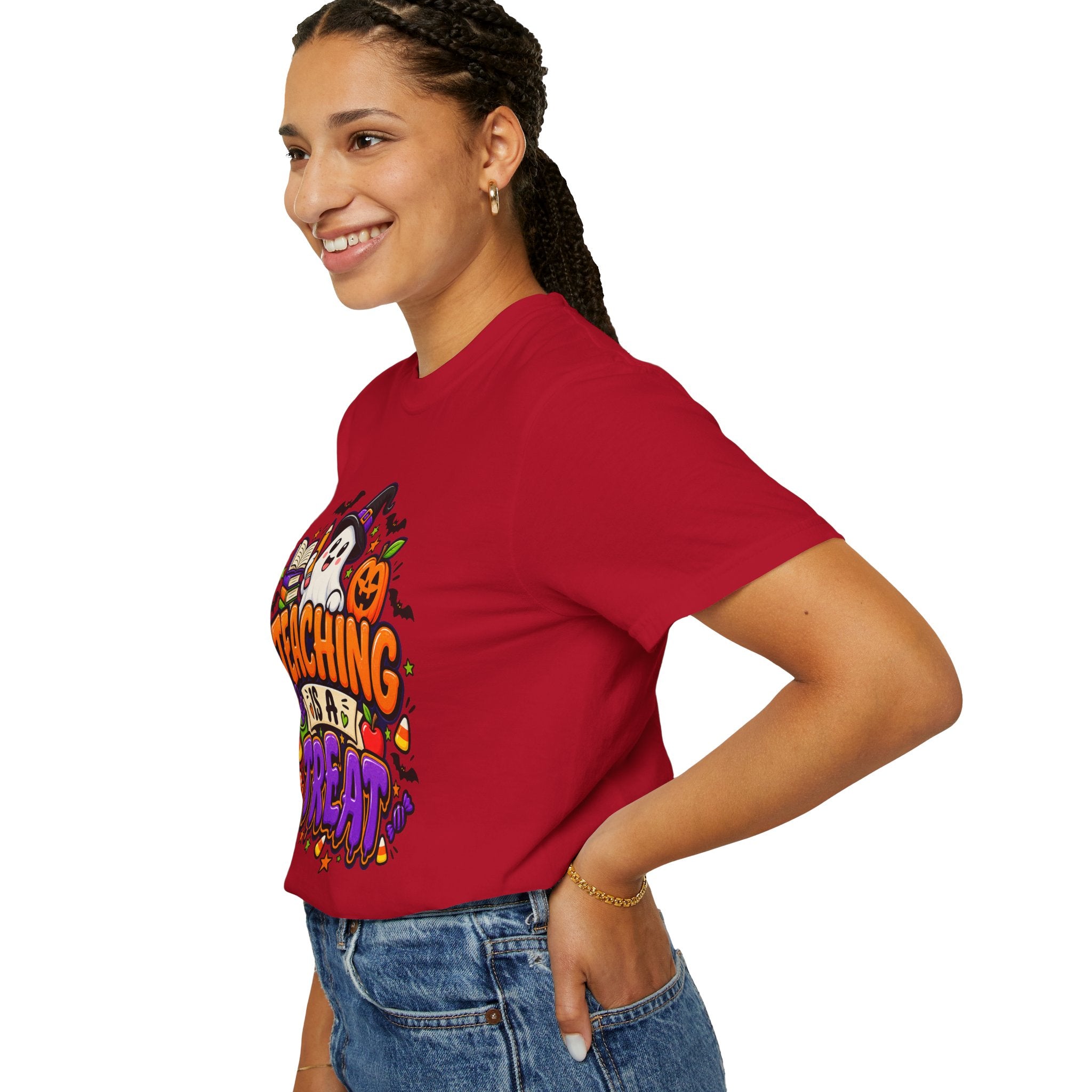Teaching Is a Treat Halloween T-Shirt — Cute Ghost & Pumpkin Teacher Tee