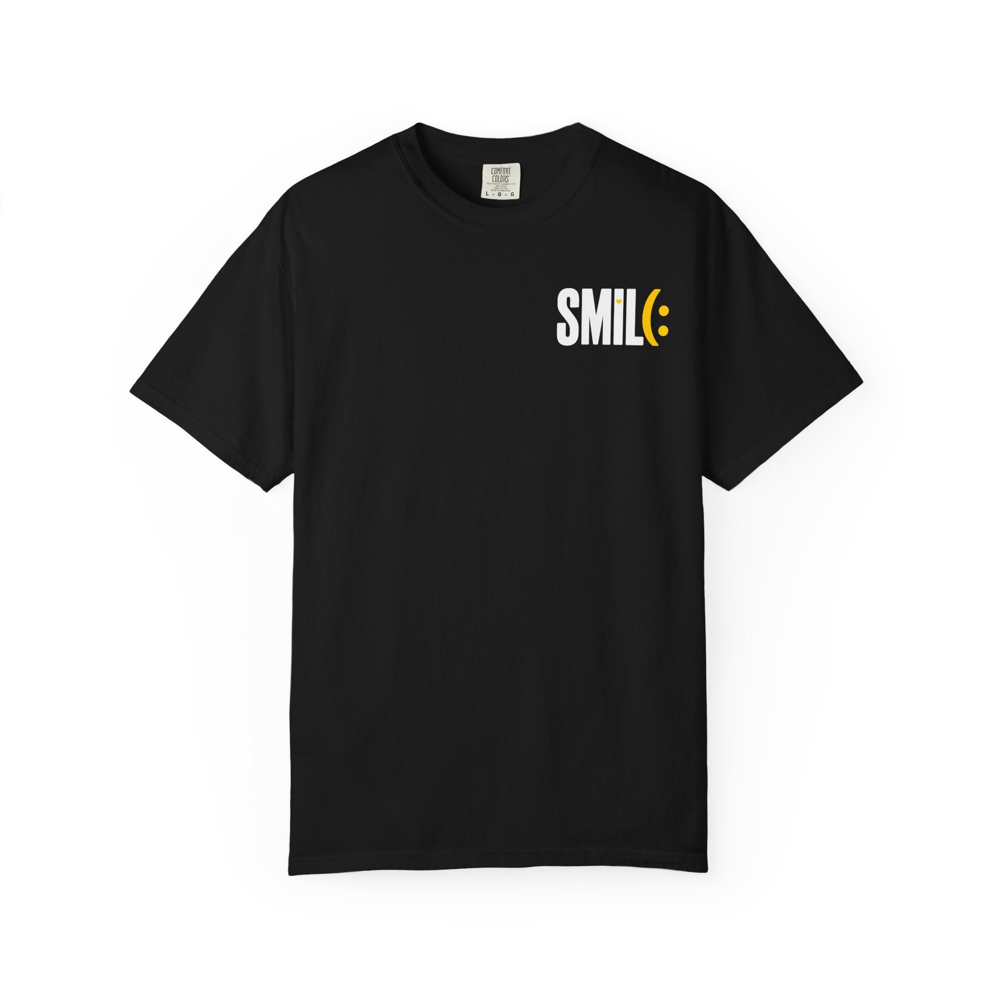 SMIL(: IT’S FREE. White & Yellow Front-and-Back Garment-Dyed Tee