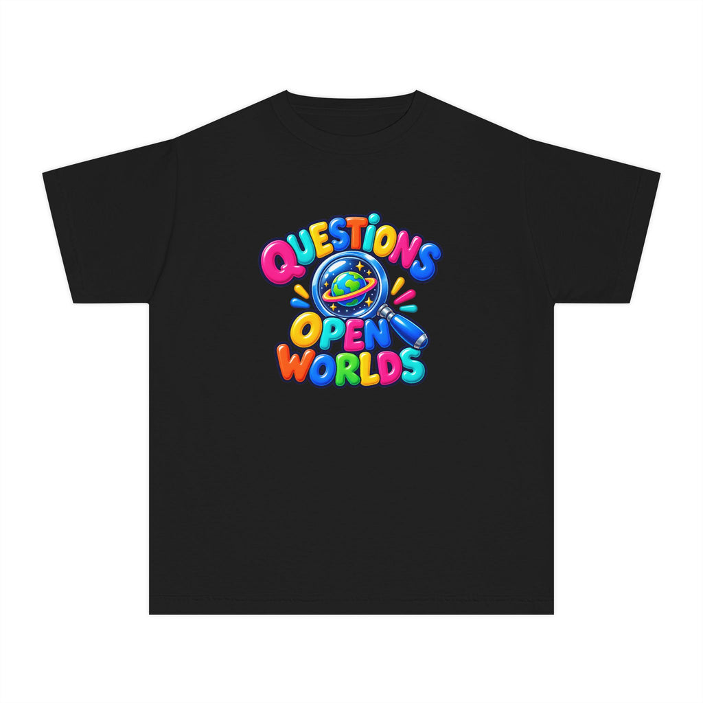 🌍 Questions Open Worlds Colorful Space Graphic Youth Tee