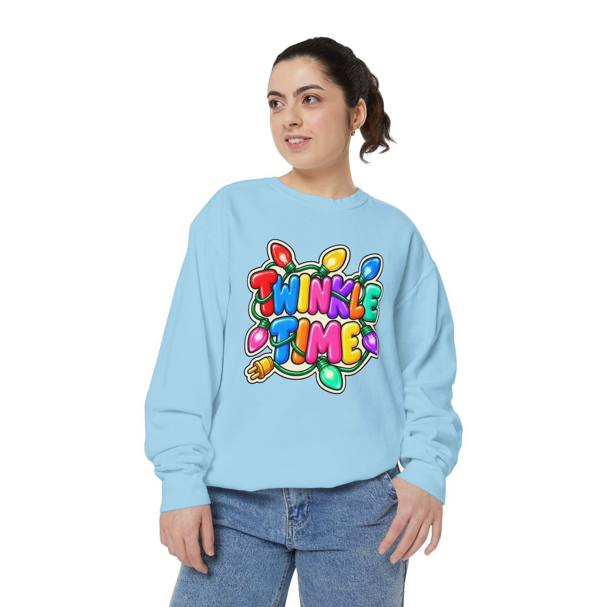 Twinkle Time Christmas - Colorful Holiday Light Graphic  Sweatshirt