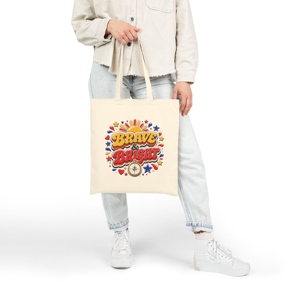 Brave and Bright - 70s Style Retro Compass and Sun Graphic Tote Bag
