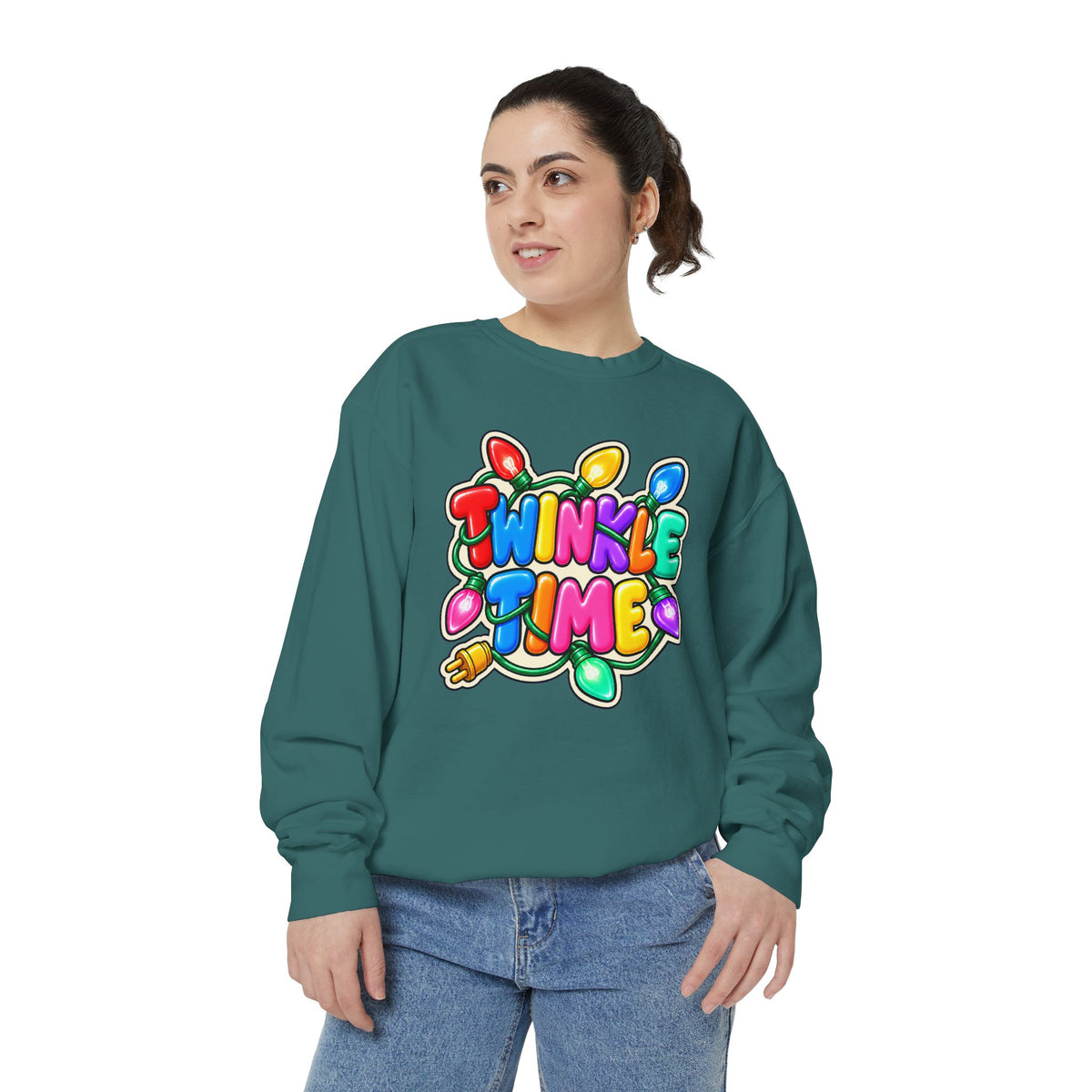 Twinkle Time Christmas - Colorful Holiday Light Graphic  Sweatshirt