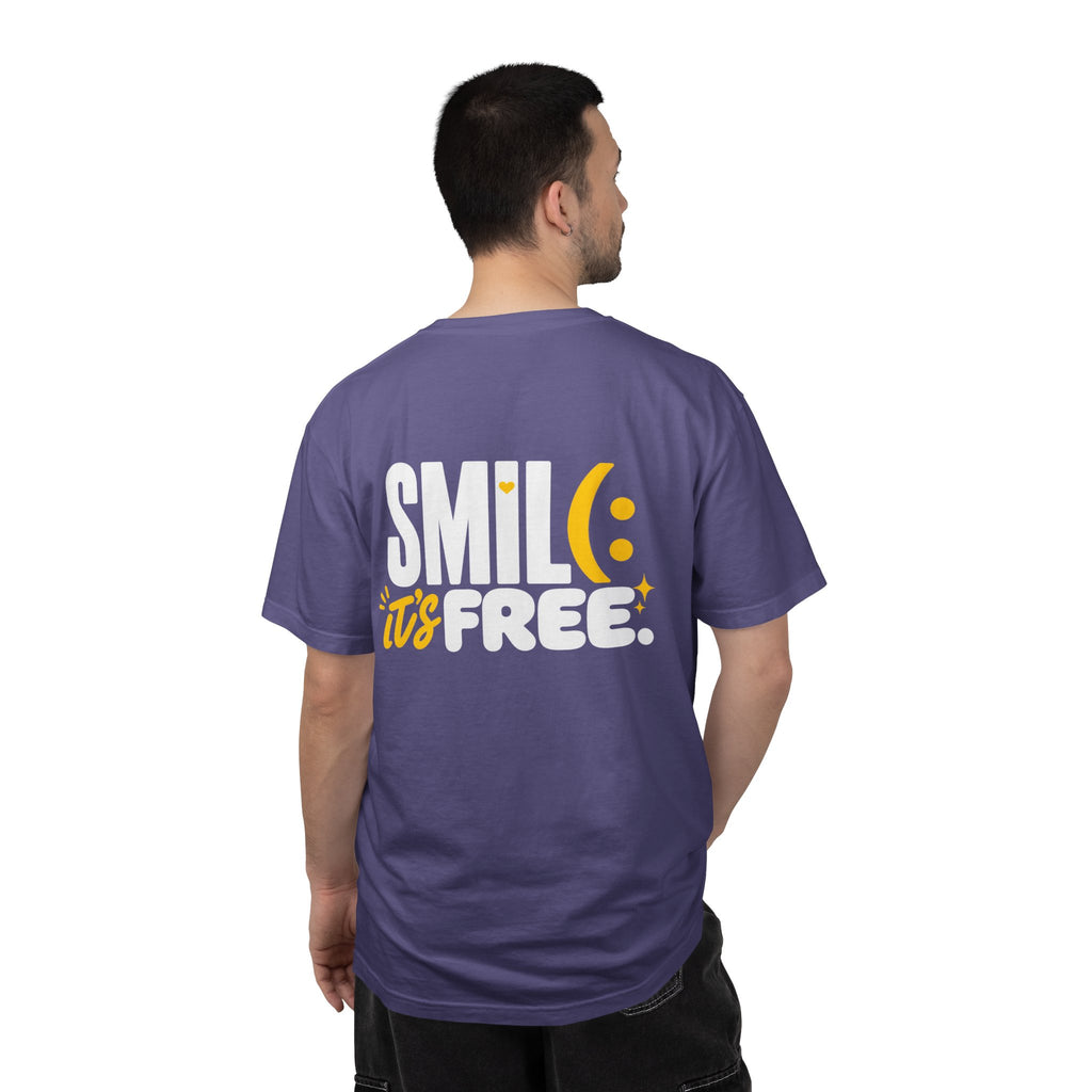 SMIL(: IT’S FREE. White & Yellow Front-and-Back Garment-Dyed Tee