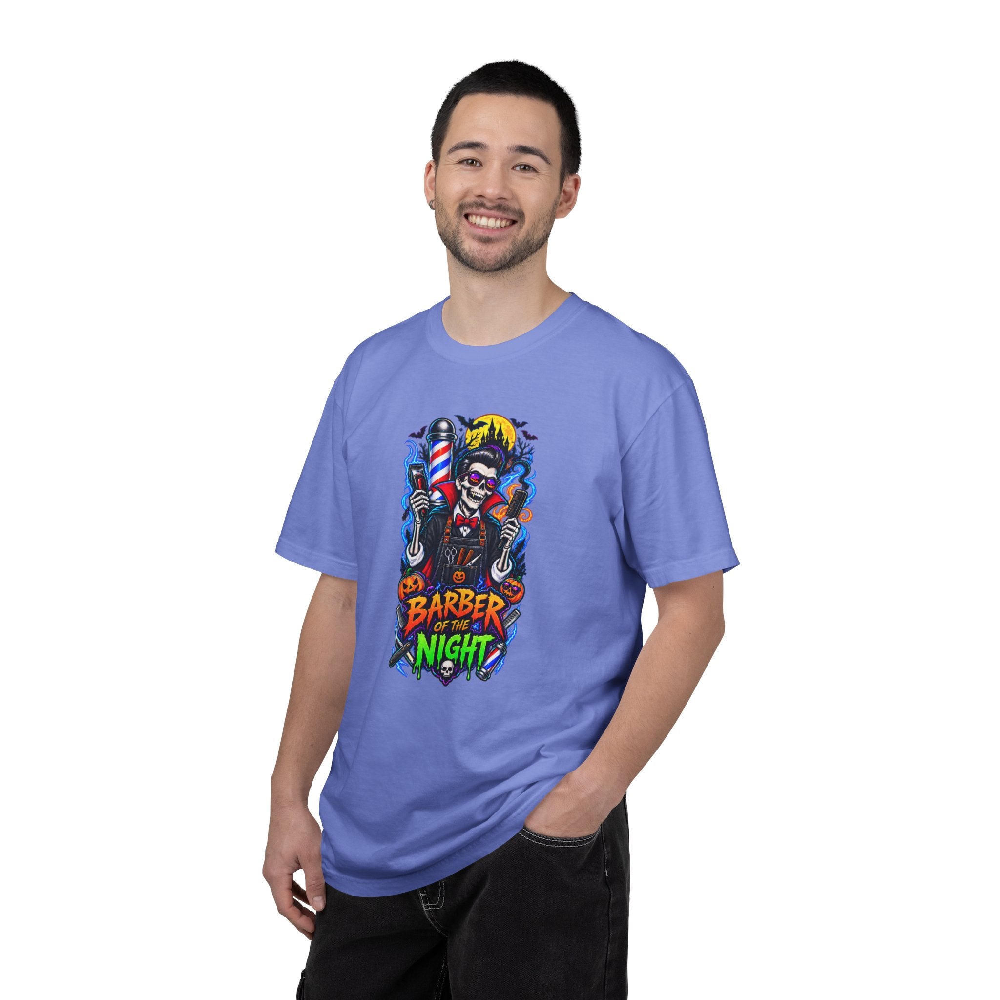 Barber of the Night Halloween Tee – Adult Unisex Barbershop Shirt