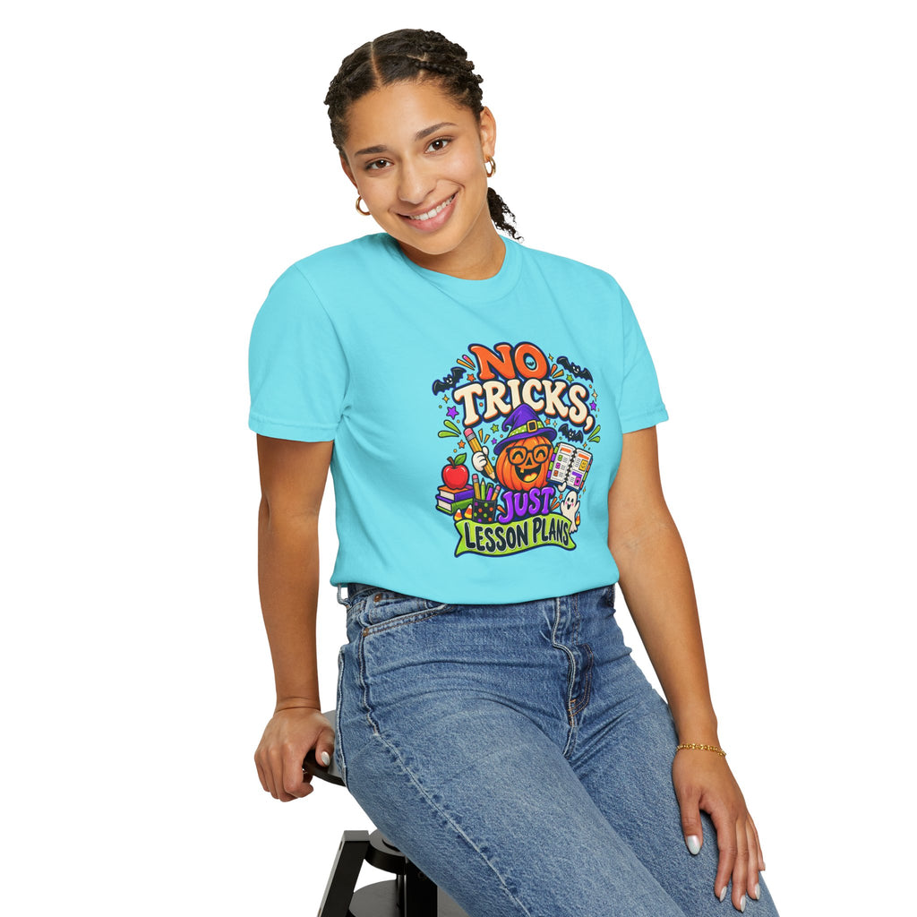 Halloween Teacher T-Shirt - "No Tricks, Just Lesson Plans"