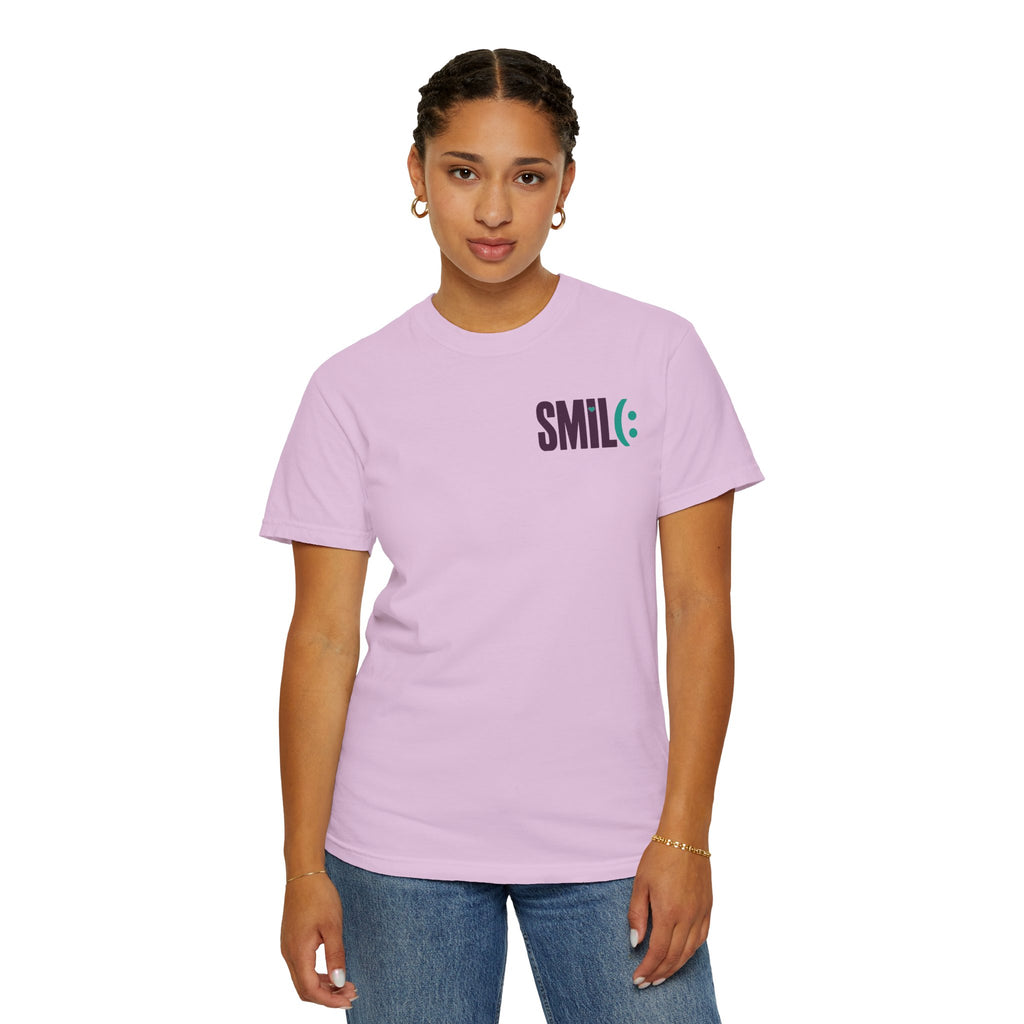 SMIL(: IT’S FREE. Front & Back Garment-Dyed Graphic Tee