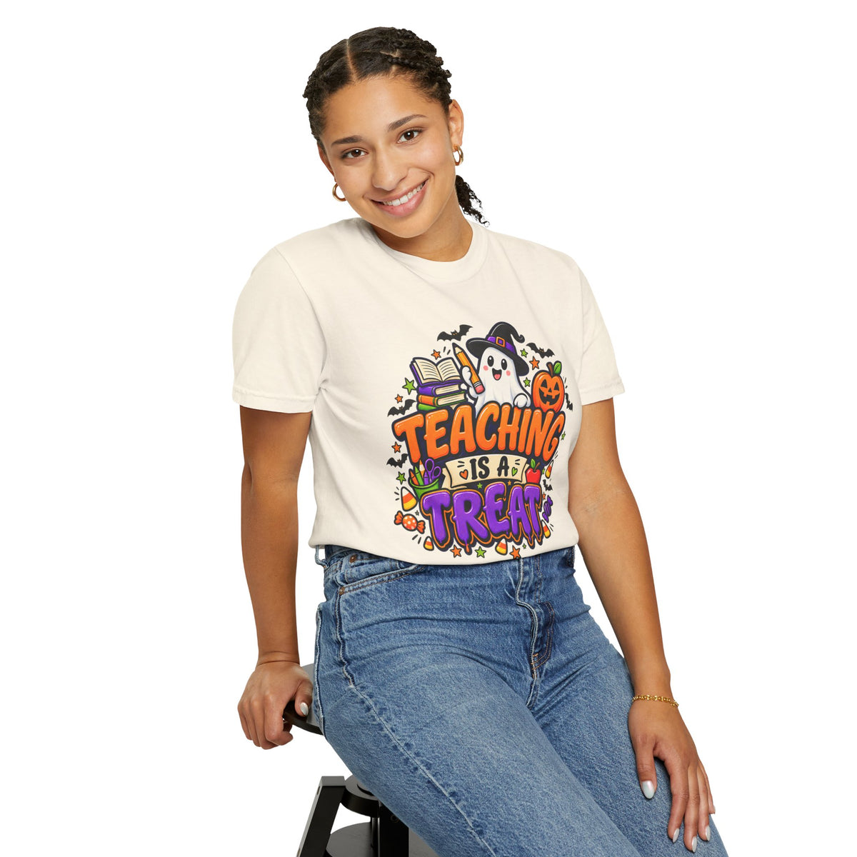 Teaching Is a Treat Halloween T-Shirt — Cute Ghost & Pumpkin Teacher Tee