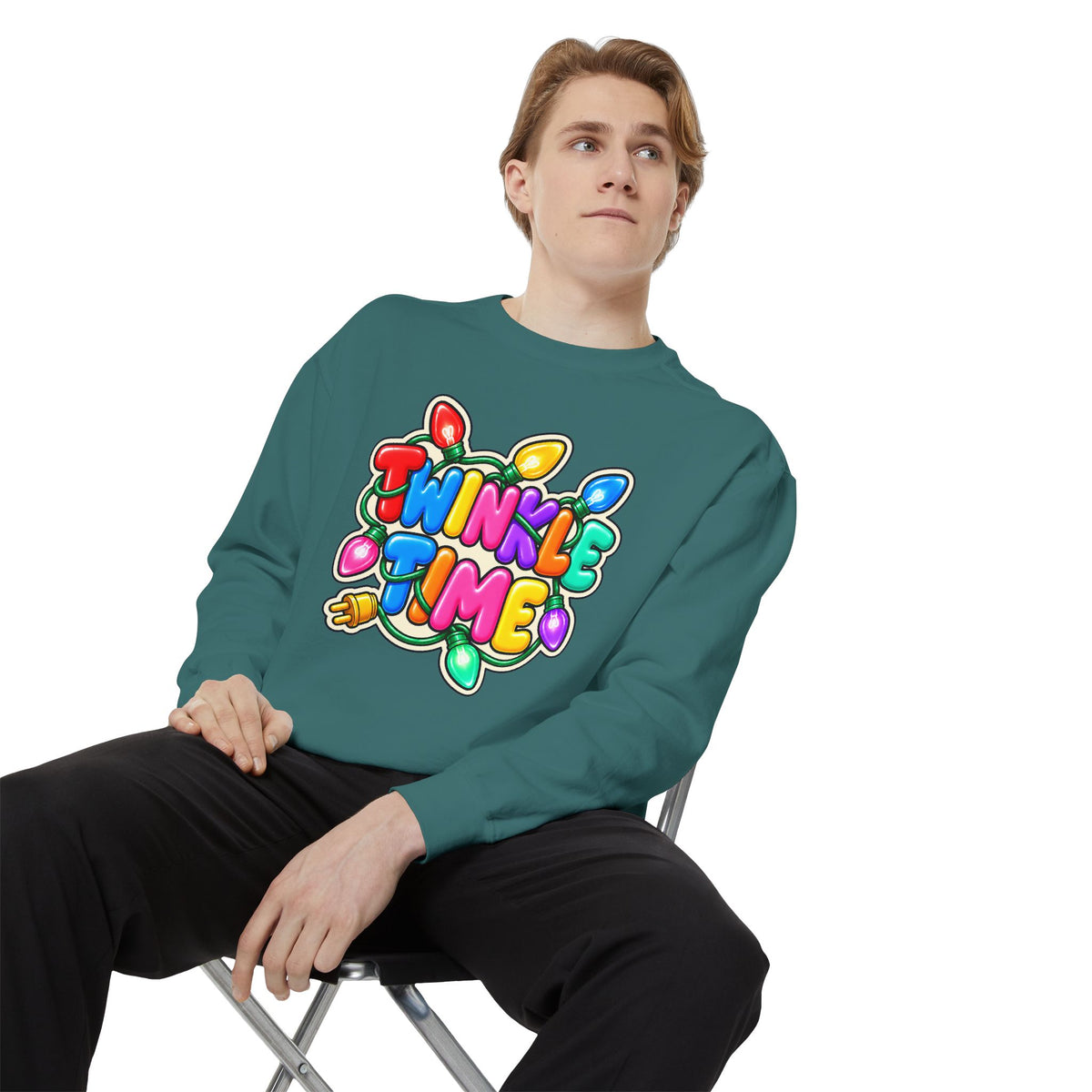 Twinkle Time Christmas - Colorful Holiday Light Graphic  Sweatshirt