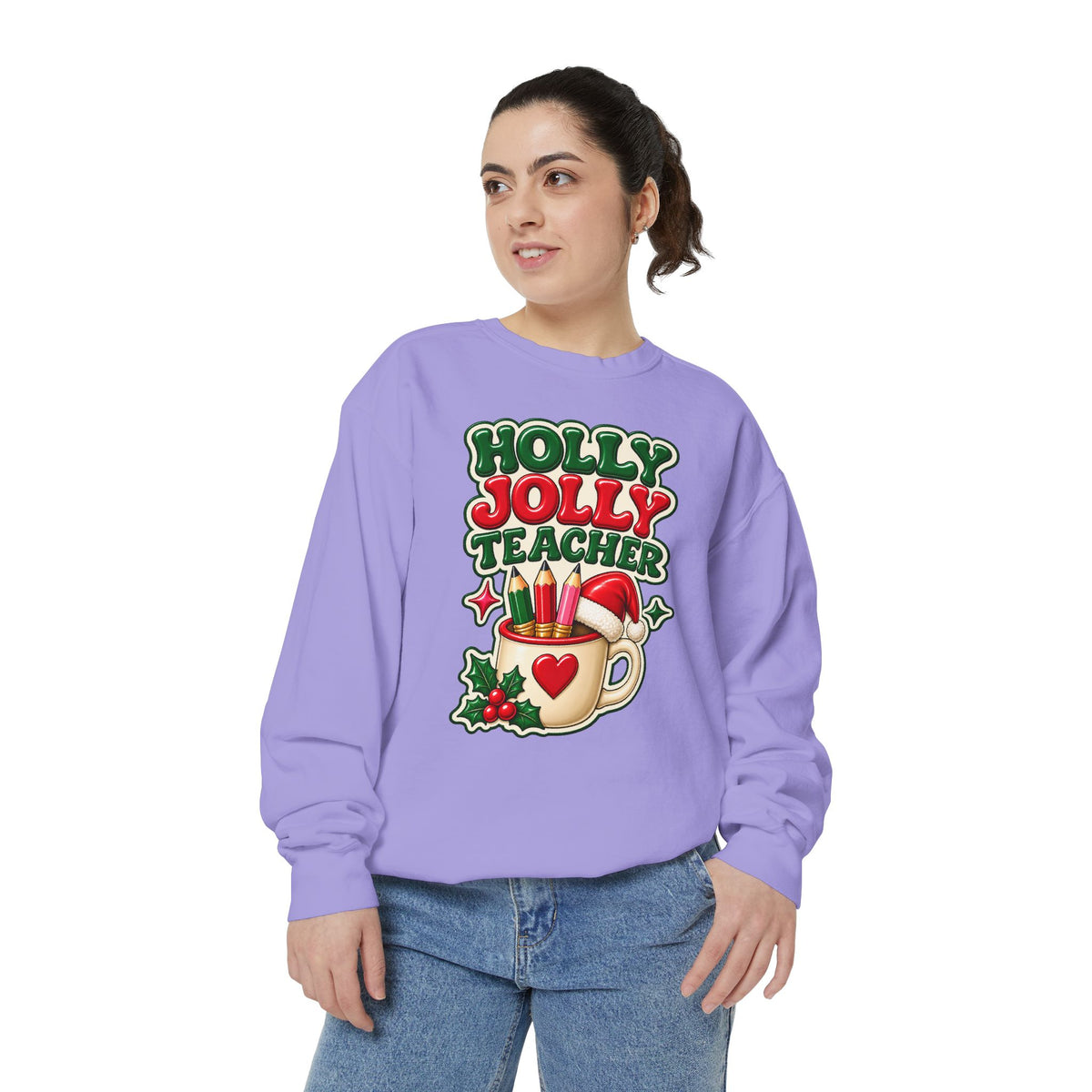 Holly Jolly Teacher Sweatshirt – Christmas Mug Holiday Teacher Gift