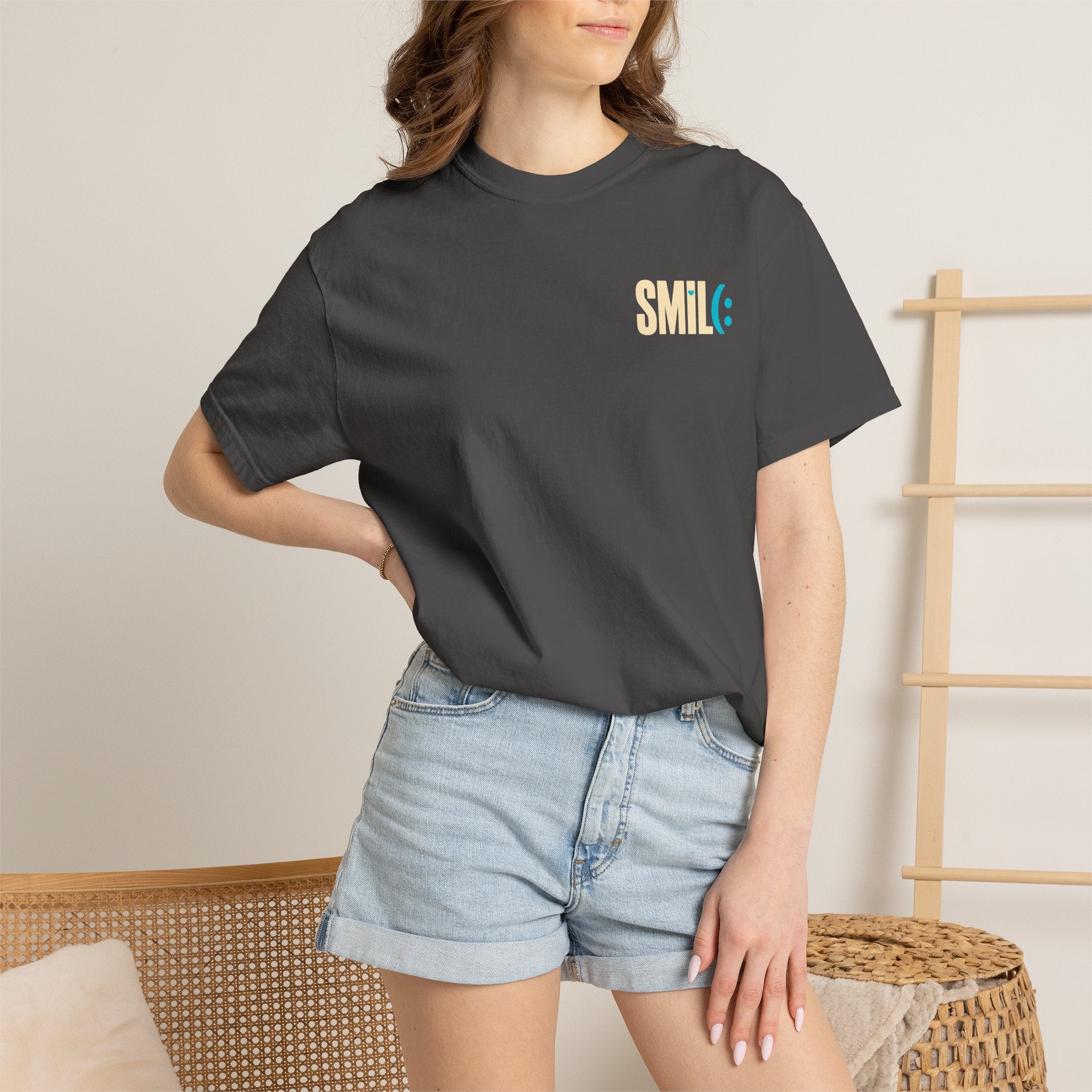 SMIL(: IT’S FREE. Charcoal & Plum Front-and-Back Tee